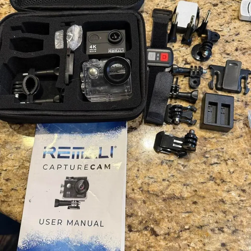 Remali 4k action camera with accessories and case